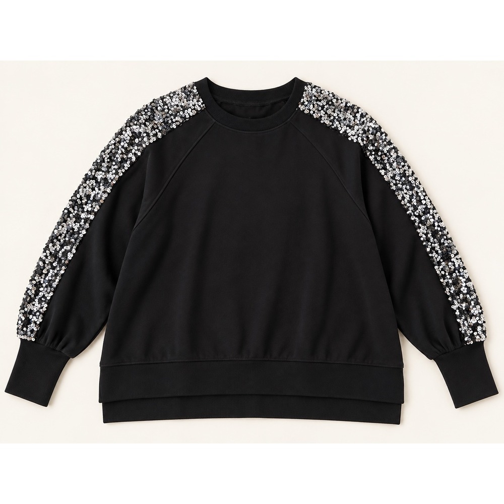 Fantastic Fawn Black Sequin Raglan Sleeve Sweatshirt Large